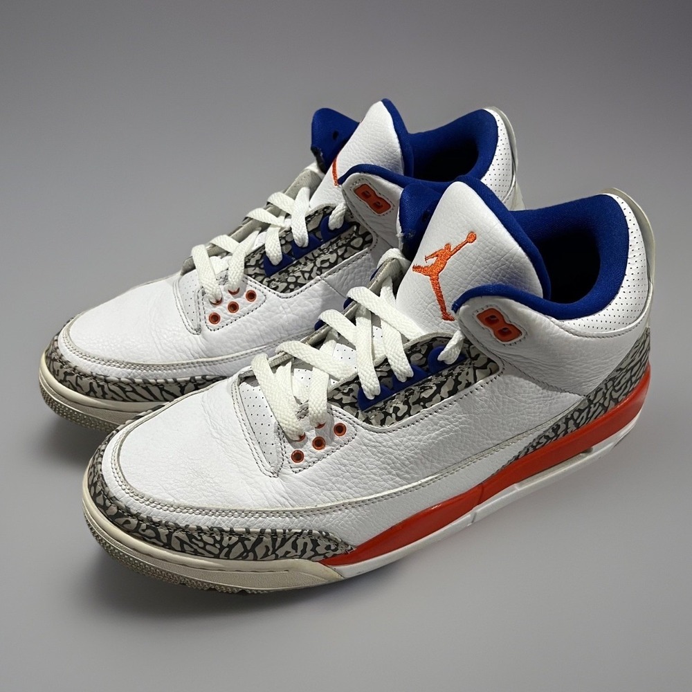 Nike Air Jordan 3 Retro Knicks 136064-148 Mens White Orange Sneakers Size 10.5